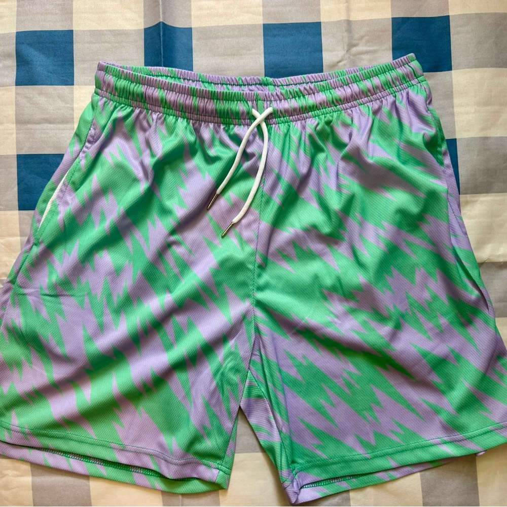 Green and Purple Patterned Shorts